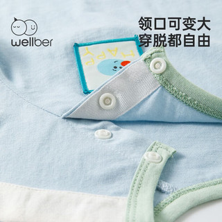 威尔贝鲁（WELLBER）儿童套装夏季短袖宝宝2023衣服男童女童洋气时髦童装 奶油蓝 130