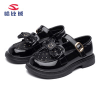 哈比熊(HOBIBEAR)女童小皮鞋儿童软面防滑演出鞋2024春季公主鞋小女孩百搭单鞋 单层 GS8202黑色 27码 鞋内长16.5cm