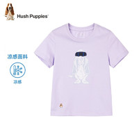 暇步士 童装儿童夏季短袖夏季男女大童时尚印花舒适短袖圆领衫 云霞紫 150cm