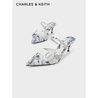 CHARLES&KEITH24春季尖头一字带细高跟穆勒拖鞋CK1-60920363 DARK BLUE深蓝色 35