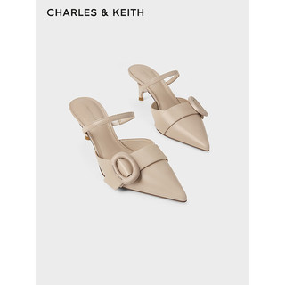 CHARLES&KEITH24春季尖头一字带细高跟穆勒拖鞋CK1-60920363 Beige米色 38