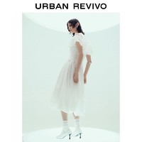URBAN REVIVO UR女装纯欲少女坑纹叠层白色廓形连衣裙UWU932035