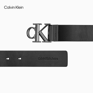 Calvin Klein Jeans男双面用亮面金属带头牛皮革商务休闲腰带HC0769 001-魅力黑 100