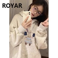 Royar 鹿皇羊 美式复古加绒百搭上衣港潮设计秋冬加厚宽松连帽卫衣外套女