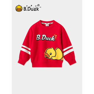 B.Duck小黄鸭童装男童卫衣春季2024儿童长袖上衣男孩套头衫 中国红 130cm
