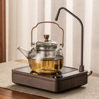 瓷牌茗茶具电陶炉煮茶器家用小型智能抽水煮茶炉加厚耐热玻璃煮茶壶 灰段桥壶+木纹双环DTL-10炉 900ml