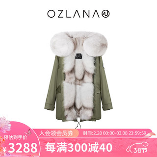 ozlana2023新款冬季派克服女外套女大毛领皮毛一体兔毛皮草大衣女 军绿色+经典雪狐狐狸毛 M