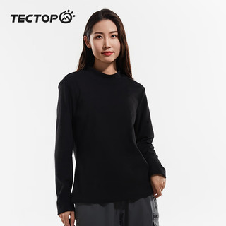 探拓（TECTOP）户外运动长袖T恤男女中领2024春秋双面绒保暖秋衣内搭打底衫 女款黑色 L