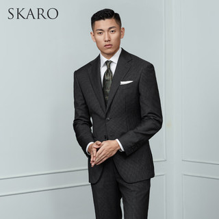 SKARO【高支数澳洲纯羊毛】SKARO商务西装男套装夏季修身正装结婚西服 黑灰色千鸟格SKG991A 【46码上衣】西裤尺码请备注