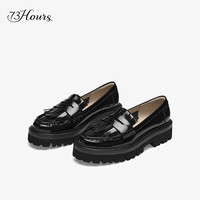 73hours女鞋一起旅行春秋英伦风流苏一脚蹬小皮鞋厚底乐福鞋 棕色 36