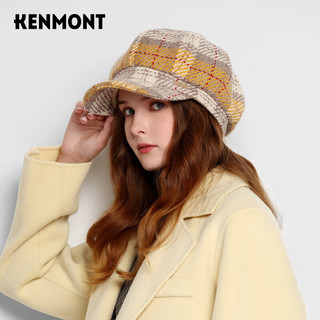 卡蒙（Kenmont）英伦复古格纹羊毛呢贝雷帽女加绒保暖护耳八角帽抑菌km-5234