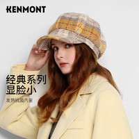 卡蒙（Kenmont）英伦复古格纹羊毛呢贝雷帽女加绒保暖护耳八角帽抑菌km-5234