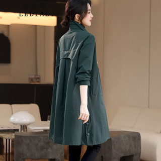 衣典零一（LEDIALYI）风衣外套女中长款2024春秋季女装韩版休闲中年小个子薄款大衣 绿色 XXL（144-161斤）