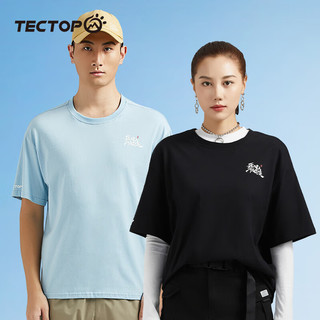 探拓（TECTOP）户外运动短袖T恤男女同款个性印花2024春夏透气纯棉宽松圆领t恤男 天空蓝 M