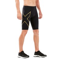 2XU Light Speed系列健身裤男 MCS梯度压缩专业马拉松跑步速干紧身裤 黑/金反光logo S