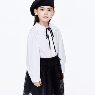 little MO&Co.little moco童装24春装女童纯棉娃娃领长袖衬衫KBD1SHT004 本白色  140/68