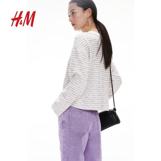 H&M女装2024春季女士条纹简约复古潮流纹理感汗布上衣1232188 奶油色/