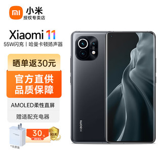 Xiaomi 小米 11 5G手机 骁龙888 2K AMOLED曲面屏 1亿像素 4600mAh大电量 无充电器 黑色 8GB 256GB