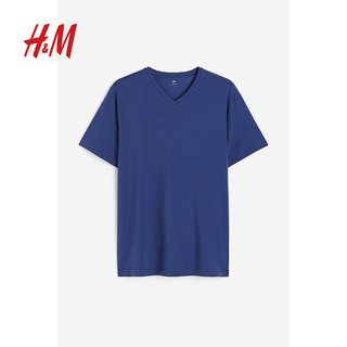 H&M男装T恤5件装修身V领时尚舒适短袖上衣0945059 亮蓝色/深棕色 165/84A