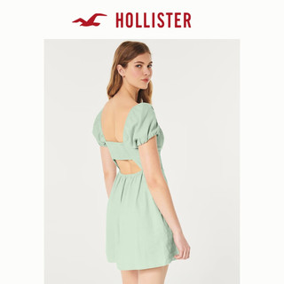 HOLLISTER24春夏辣妹收腰泡泡袖短款A字连衣裙 女 357893-1 灰绿色 S (165/88A)