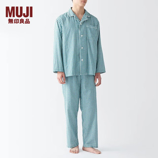 无印良品（MUJI）男式 无侧缝 双层纱织 睡衣 男士家居服春季 FB0YDC4S 深绿色格纹 XL(上装180/104A下装180/92A)