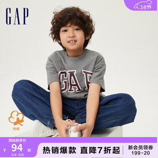 Gap男女大童LOGO字母纯棉亲肤T恤儿童装850572短袖T恤夏季运动上衣 灰色 160cm(XXL)