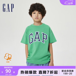 Gap男女大童LOGO字母纯棉亲肤T恤儿童装850572短袖T恤夏季运动上衣 绿色 130cm(M)