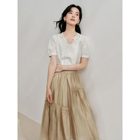 茵曼（INMAN）莱赛尔半身裙2024夏季女装不规则打揽A字裙摆遮胯裙子 浅卡其 M