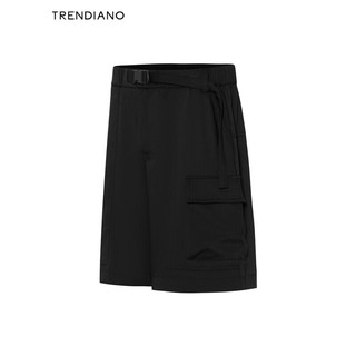 TRENDIANO珠纹小提花梭织短裤2024年春季柔韧弹性短裤男生 黑色 XL