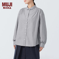 无印良品（MUJI）女式 棉桑蚕丝 圆领衬衫 女士衬衣内搭春季早春BCB91C4S 蓝色条纹 L （165/88A）