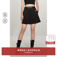 ochirly欧时力 醋酸缎面直筒短裤女2024早春压褶a字显瘦休闲 黑色 XS