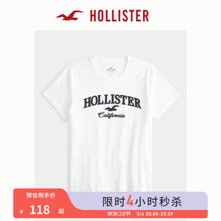 HOLLISTER24春夏宽松棉质百搭圆领短袖图案T恤 女 KI357-3210 白色 S (165/88A)