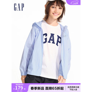 Gap男童2024春季轻薄遮阳logo半高领连帽外套儿童装890361 蓝色 130cm(S)亚洲尺码