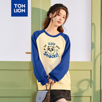 唐狮 TONLION2024秋冬款女功夫熊猫联名插肩袖撞色圆领卫衣宽松休闲 宝蓝 L