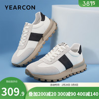 意尔康男鞋 时尚拼色休闲鞋男2024春季系带老爹鞋运动鞋子男 白/黑 42