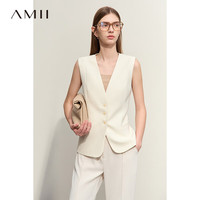 AMII2024春通勤职业风V领修身无袖单排扣TR斜纹马夹上衣女 米杏 155/80A/S