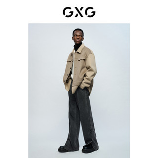 GXG 男装极简系列卡其撞色翻领短款大衣22年冬季