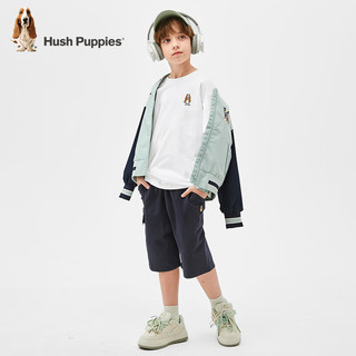 暇步士（Hush Puppies）童装儿童男童女童2024春季拼接格纹袖长袖圆领衫简约时尚休闲易搭 本白 120cm