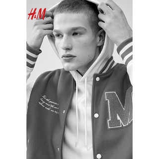 H&M男装2024春季复古美式高街立领标准版型棒球外套1208294 亮蓝色/白色 180/116A
