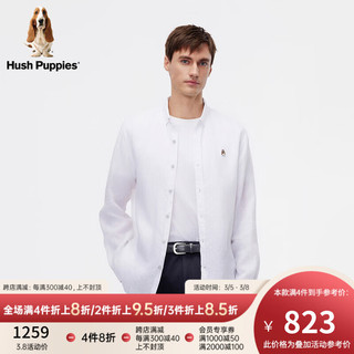 Hush Puppies暇步士男装2024春舒适透气亚麻简约纯色长袖衬衫 019白色1 S