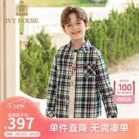 IVY HOUSE常春藤儿童装男童2024年春季学院风格子衬衫100%全棉休闲外套 绿色 160cm