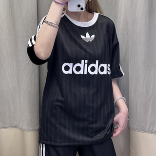 阿迪达斯 （adidas）短袖T恤男装2024春季三叶草运动服透气宽松足球上衣IM9456 IU2341黑色 XS