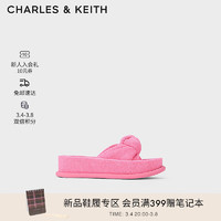 CHARLES&KEITH24春绒布扭结一字带厚底外穿拖鞋CK1-70381039 粉红色Pink 35