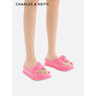 CHARLES&KEITH24春绒布扭结一字带厚底外穿拖鞋CK1-70381039 粉红色Pink 38