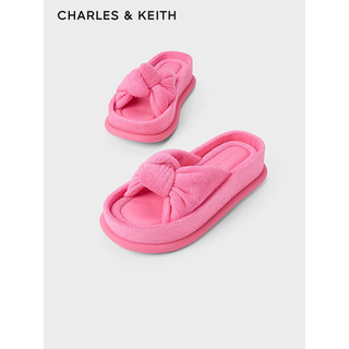 CHARLES&KEITH24春绒布扭结一字带厚底外穿拖鞋CK1-70381039 粉红色Pink 36