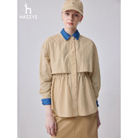 哈吉斯（HAZZYS）女装 2024春夏女士休闲衬衫式薄夹克女ASVSU0BBU12 浅米色LI 170/96A 44
