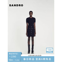 SANDRO2024早春女装经典黑色收腰短袖针织连衣裙SFPRO03442 黑色 40