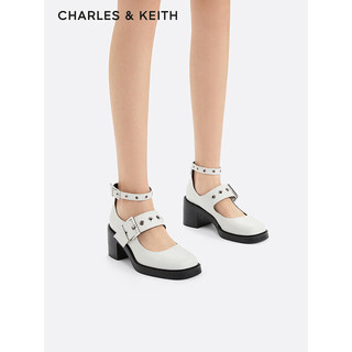 CHARLES&KEITH24春铆钉腕带粗跟玛丽珍鞋高跟鞋CK1-60380016 White白色 36