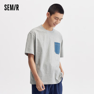 森马（Semir）短袖T恤男2024夏季潮流拼接纯棉上衣时尚百搭简约休闲装 中花灰00510 160/80A/XS