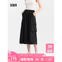 森马（Semir）半身裙女松紧腰夏2024复古质感抽绳工装裙潮酷 黑色90001 155/62A/S